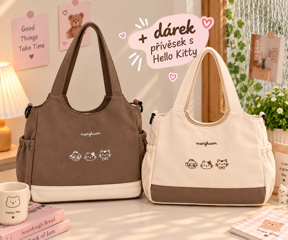 Large tote bag with a kitty motif